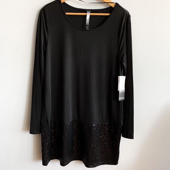 kensie Long Sleeve Black Jersey Dress Sz Large - Picture 3 of 8